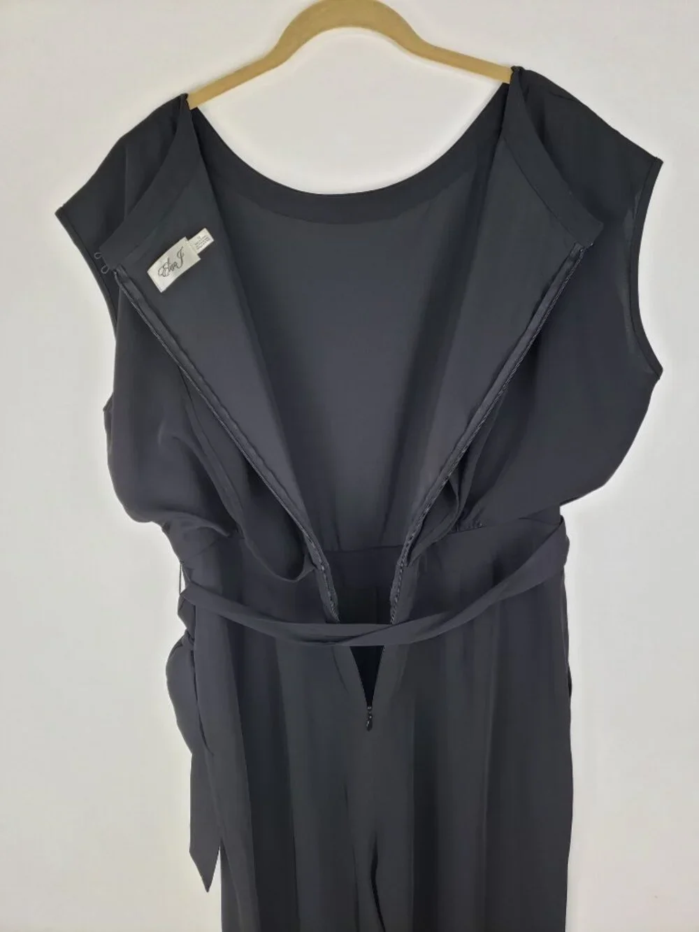 Eliza J Cap Sleeve Wide Leg Jumpsuit Black Blouson Tie Waist Womens 12
